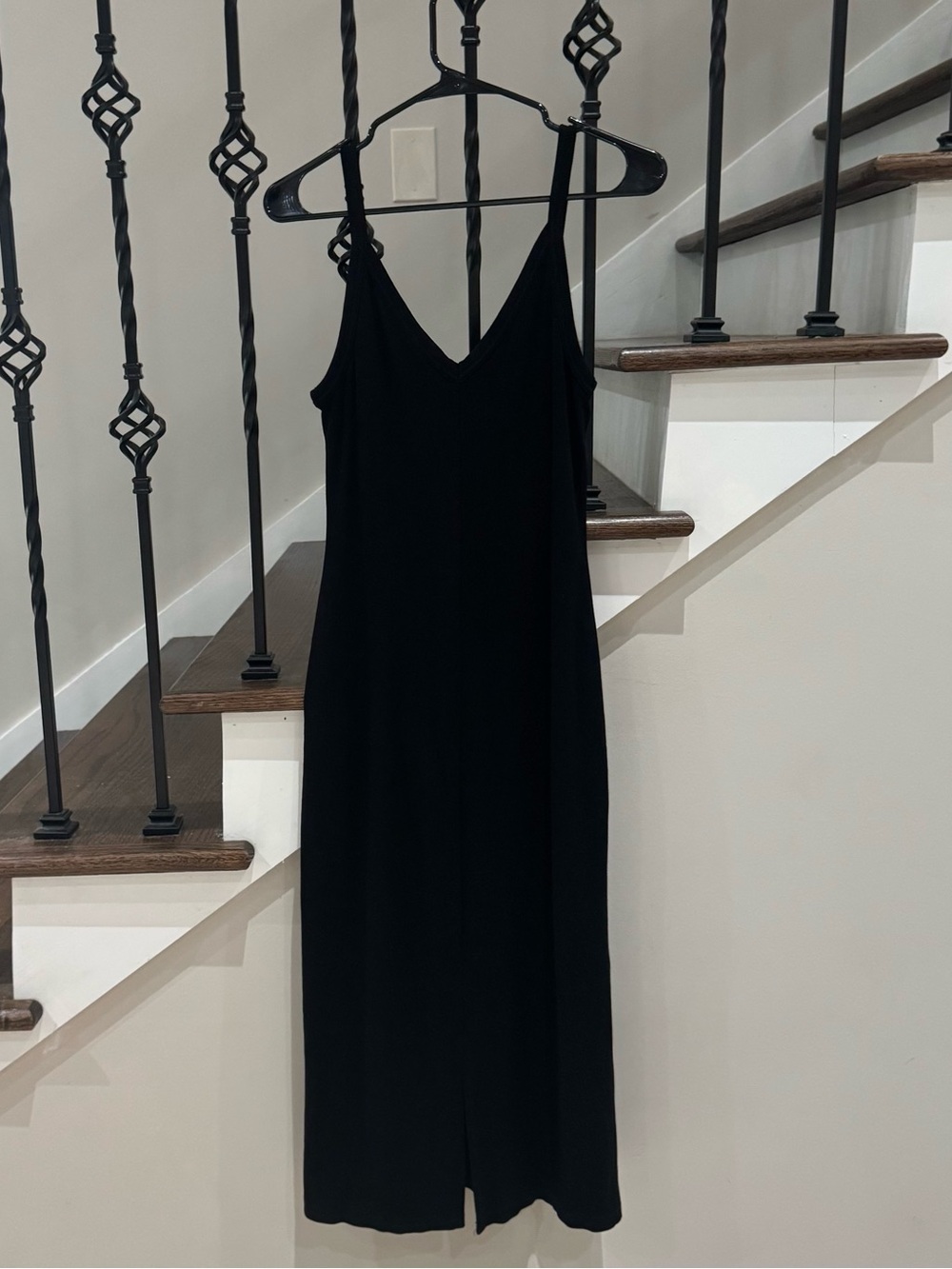 Marine Layer Lexi V-Neck Rib Midi Dress Black Double Lined - Picture 5 of 10